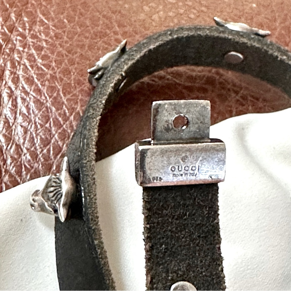 Gucci sterling silver anger forest bull head black leather choker/ double wrap - Picture 9 of 15